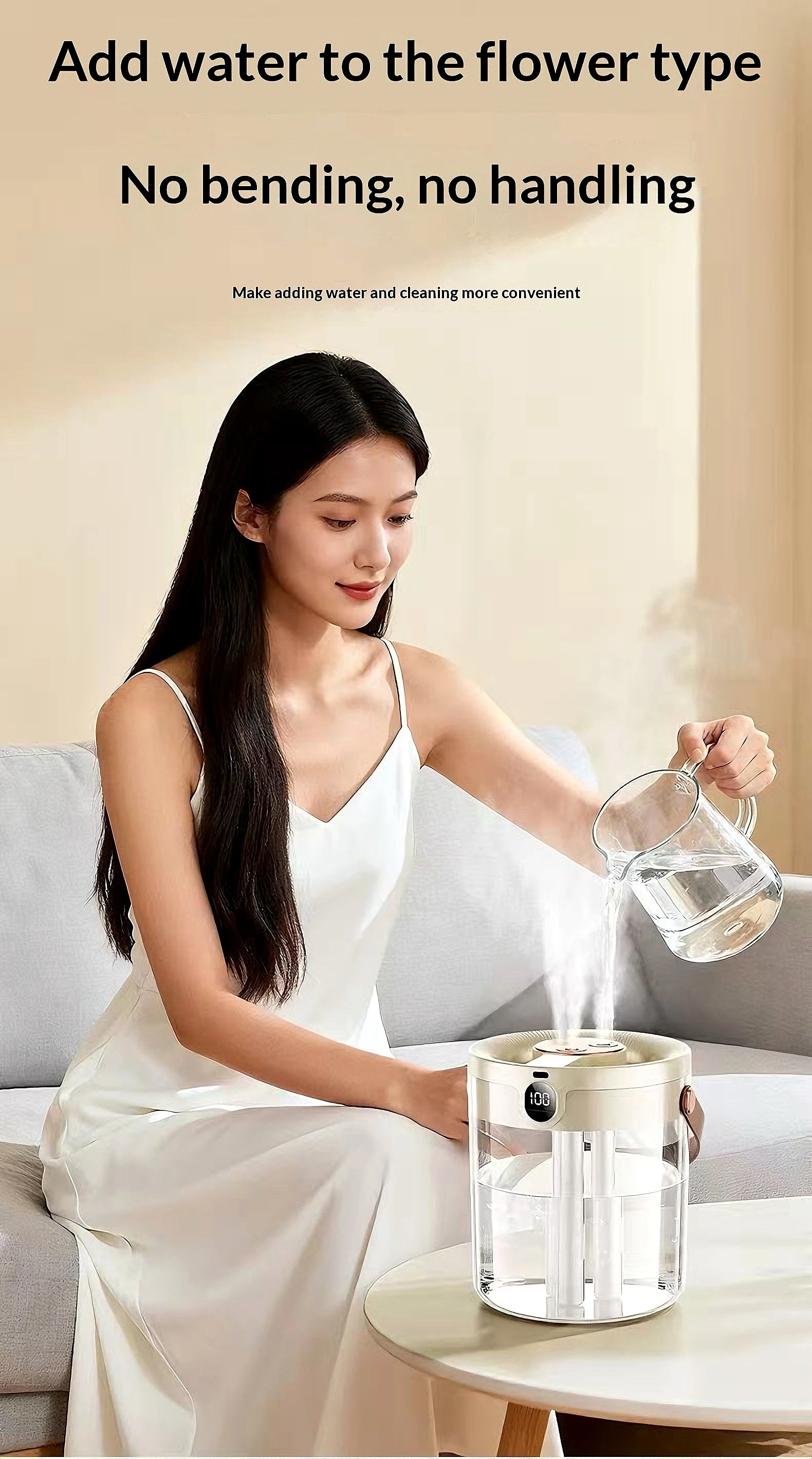 Portable Ultrasonic Humidifier 3 Spray Nozzles Digital Screen Night Light Large Water Tank Silent Aroma Diffuser for Home Use