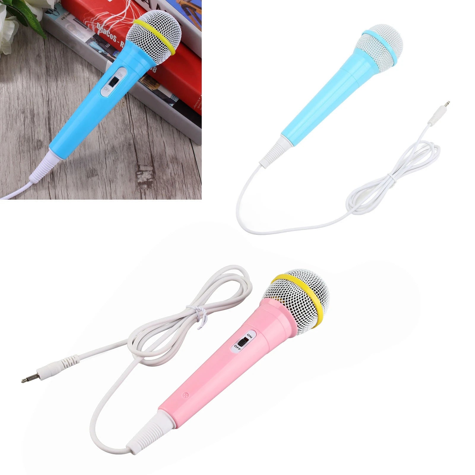 Kids Wired Microphone 3.5mm Plug Plastic Low Distortion Portable Child Singing Mic for Musical Instrument for Family Party