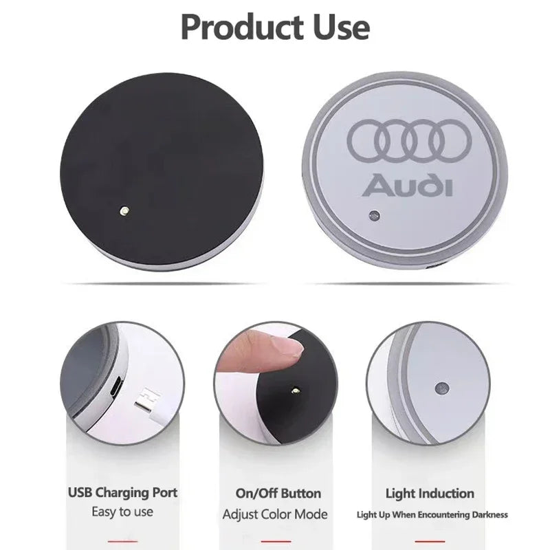 7 Color LED Car Cup Holder Light Luminous Coaster Water Cup Pad For Audi Sline A3 A4 A5 A6 A7 A8 Q3 Q5 Q7 S3 S4 S5 S6 S7 B6 B7