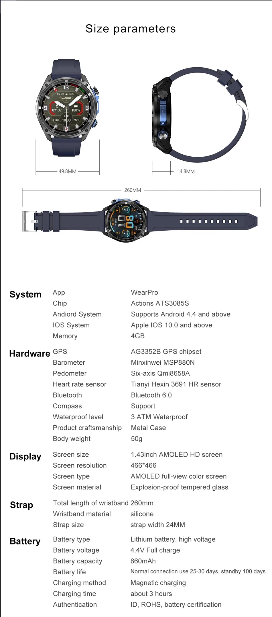 For iOS 4GB DTG1 Ultra GPS NFC SmartWatch 5ATM Waterproof Built-in Dual-band GNSS Compass Military Sport Smartwatch Men 2025New