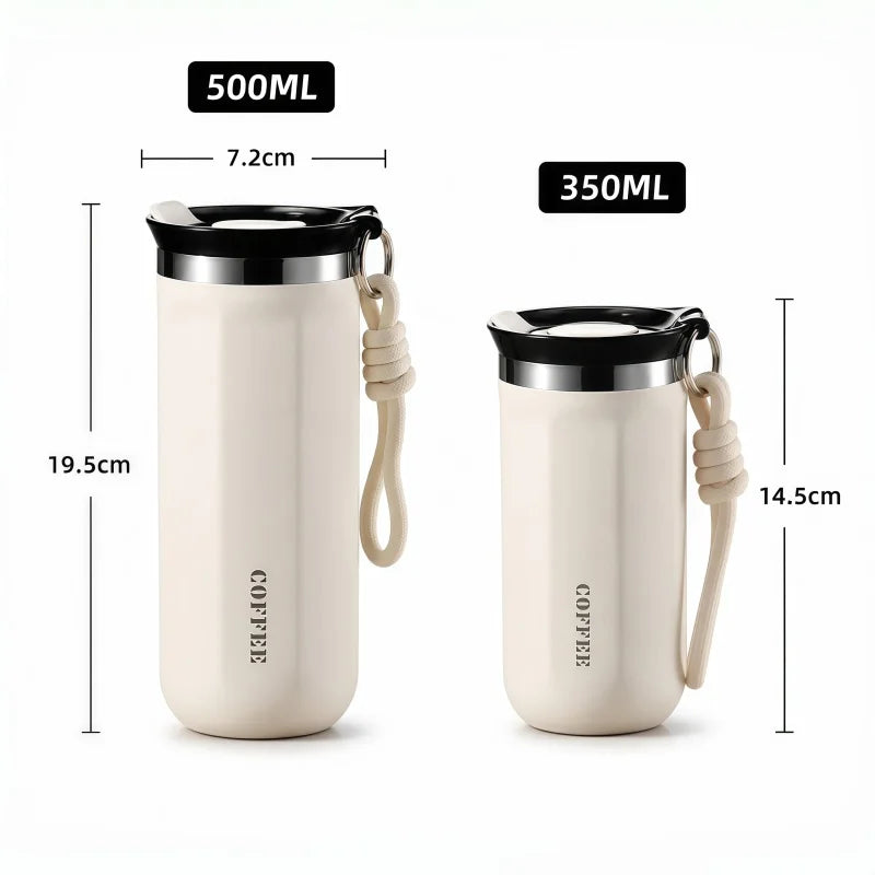 350ML 500ML Insulated Coffee Tumbler Stainless Steel Travel Mug with Lid Rope Handle Portable Thermal Cup for Car Office