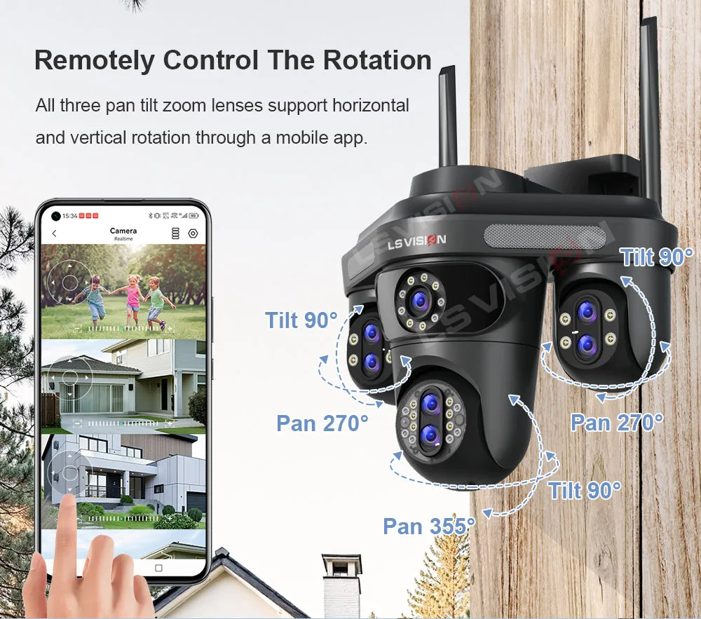 LS VISION 4 Screens 10X Zoom WiFi IP Camera 7Lens 35MP Outdoor Surveillance Camera 360 PTZ Auto Tracking Waterproof CCTV Cameras