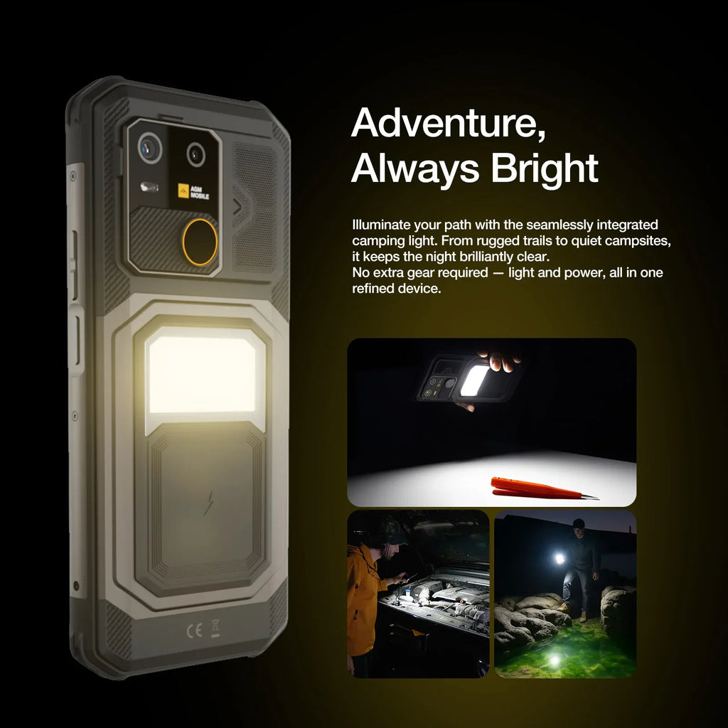 AGM G3 5G Rugged Phone 24GB(12+12) 512GB Wireless Charging 10000mAh Phone 6.72" 120Hz Dimensity 7300 Android15 Camping light