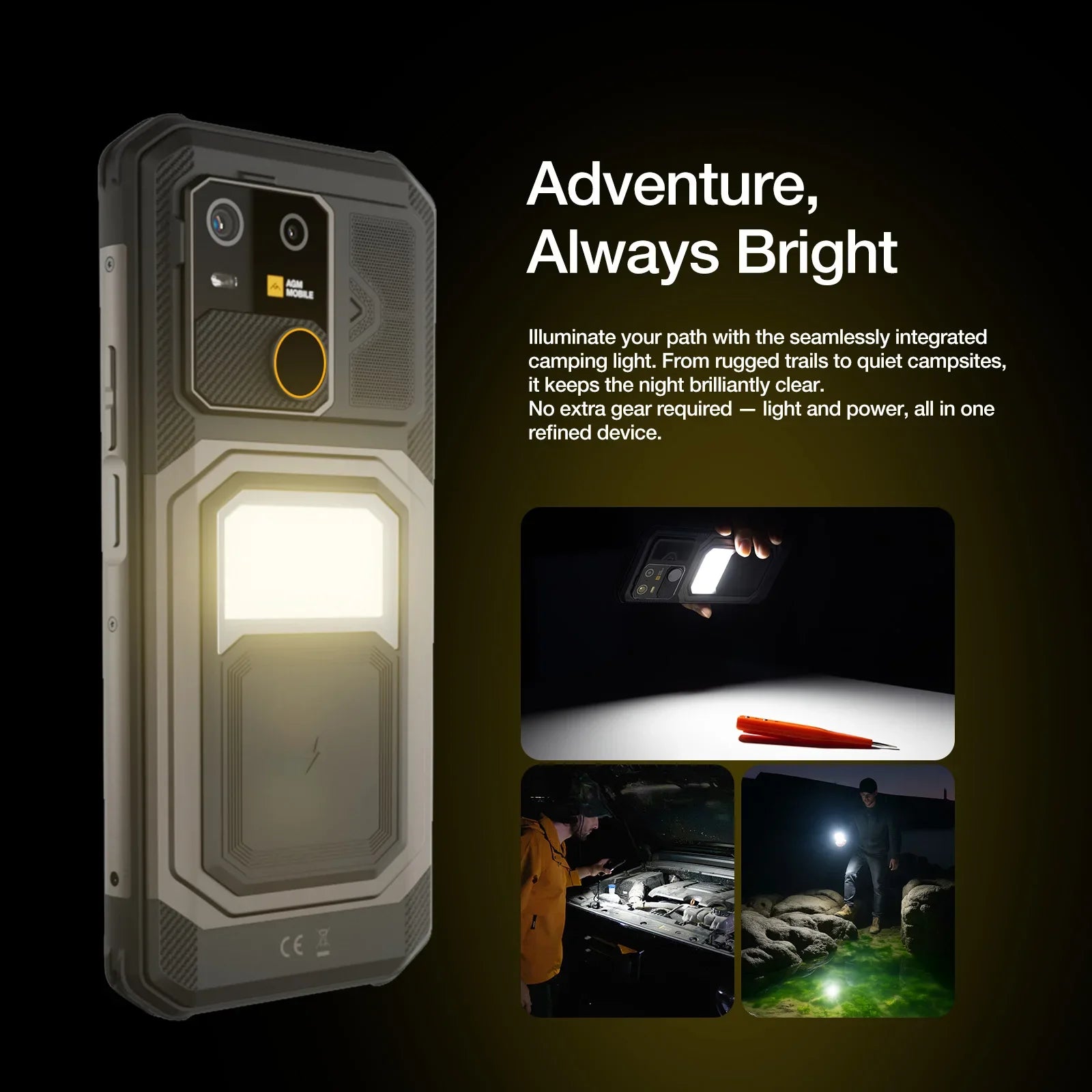 AGM G3 5G Rugged Phone 24GB(12+12) 512GB Wireless Charging 10000mAh Phone 6.72" 120Hz Dimensity 7300 Android15 Camping light