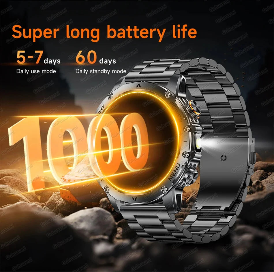 2025 New Military Grade Men 1000mAh Super Large Battery Smart Watch GPS 3ATM Waterproof Bluetooth Call Sports Fitness Smartwatch