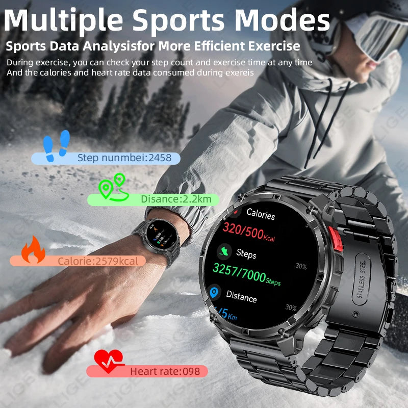 LIGE Outdoor Sports Smart Watch Men HD Screen 1100mAh Large Battery Long Standby Time Bluetooth Call IP68 Waterproof Smartwatch