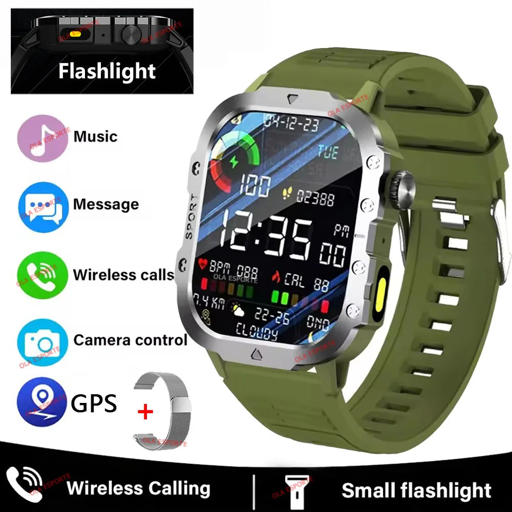 2026 Military SmartWatch Men IP68 5ATM Outdoor Sports Fitness Tracker Waterproof GPS Monitoring 1.96Inch BT Call For Android IOS