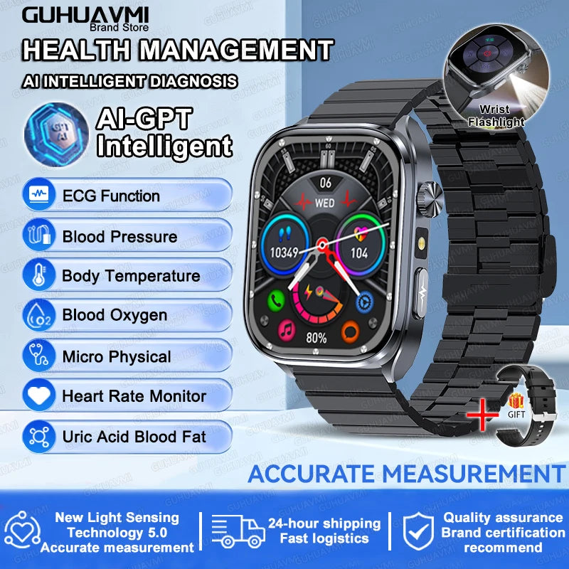 2026New Accurate Diagnosis Smart Watch ECG Blood Oxygen BP Uric Acid Lipids HD AMOLED Screen BT Call Health Smartwatch Men Women