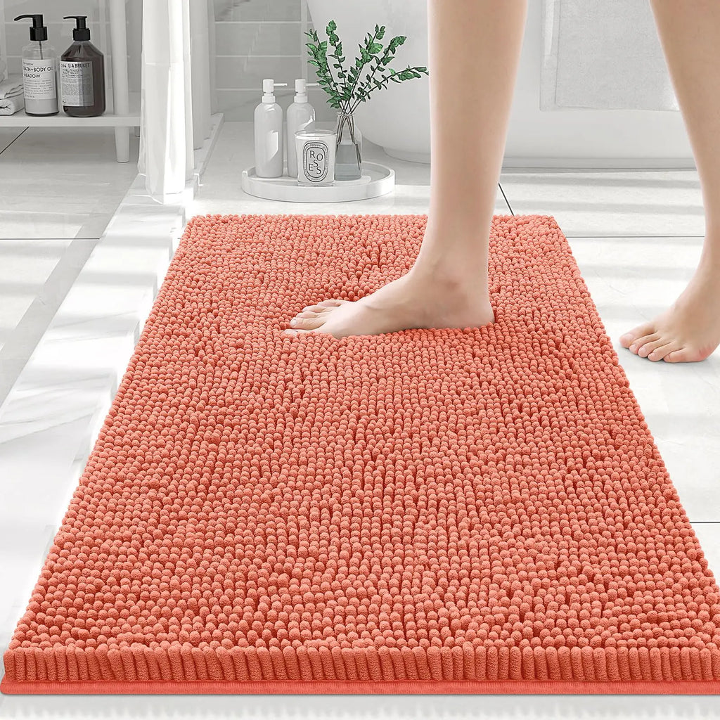 Olanly Chenille Bath Mat Fashion Non-Slips Soft Fluffy Bath Mats For Bathroom Super Absorbent Floor Mats Washable Bathroom Mat