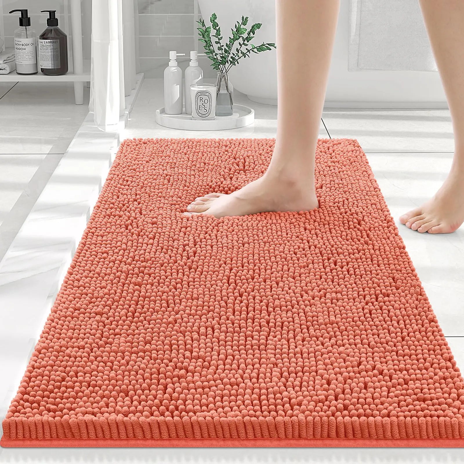 Olanly Chenille Bath Mat Fashion Non-Slips Soft Fluffy Bath Mats For Bathroom Super Absorbent Floor Mats Washable Bathroom Mat