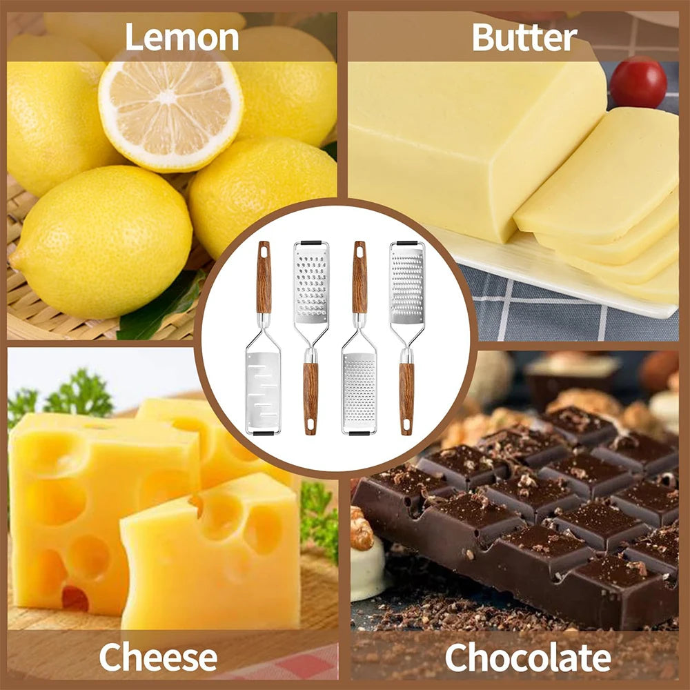 LMETJMA Cheese Grater with Natural Wood Lemon Handle Stainless Steel Zester Grater Kitchen Citrus Zester Tool For Ginger JT259