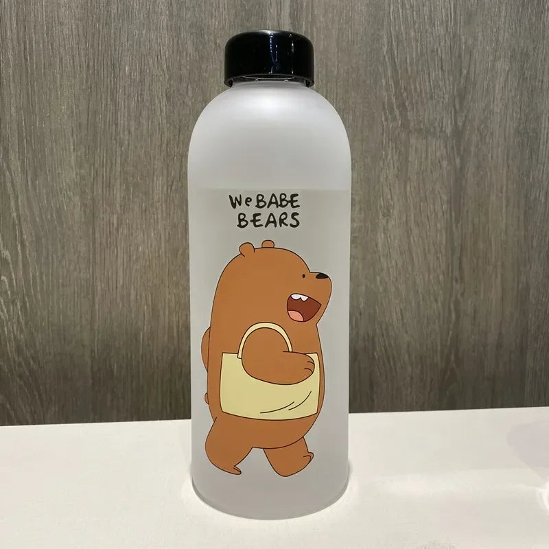 1000ml Water Bottles Cute Panda Bear Cup with Straw Transparent Cartoon Water Bottle Drinkware Frosted Leak-proof Protein Shaker
