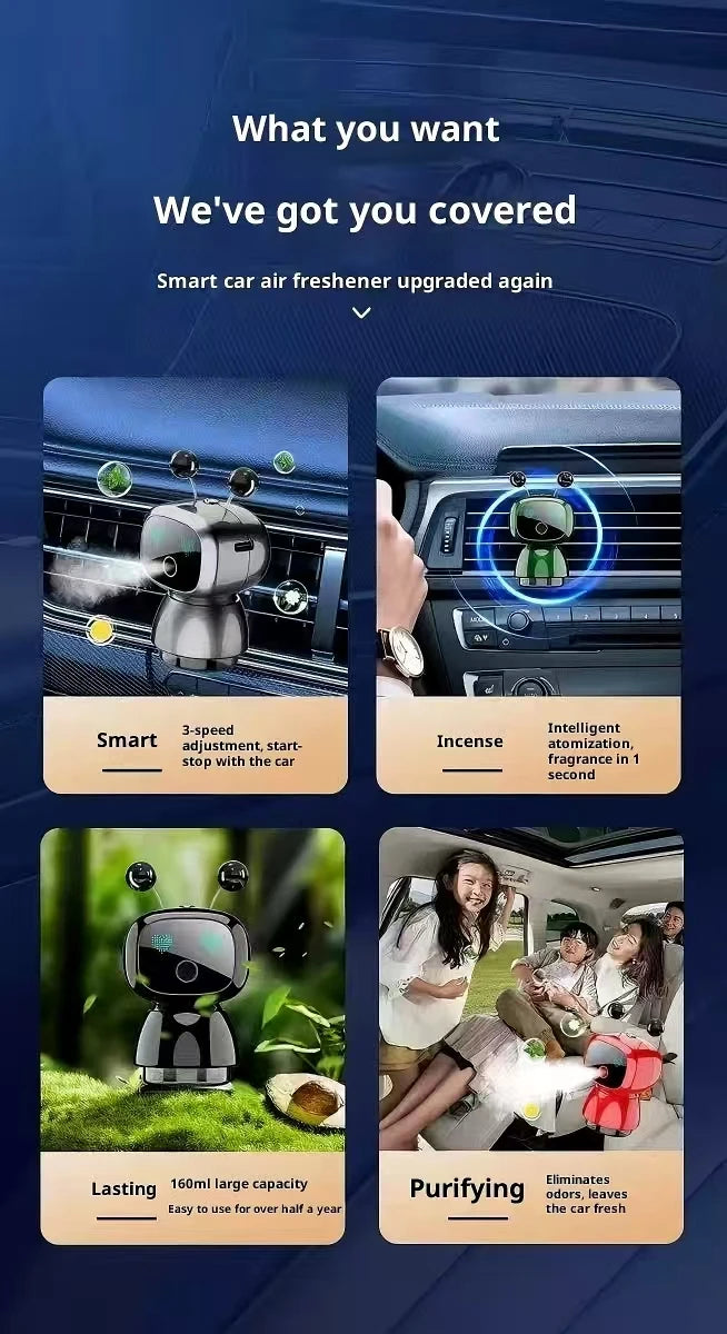 Smart Robot Car Air Vent Perfume Clip Auto On/Off with Car Start New Spring Summer Style Long Lasting Fragrance Odor Eliminator