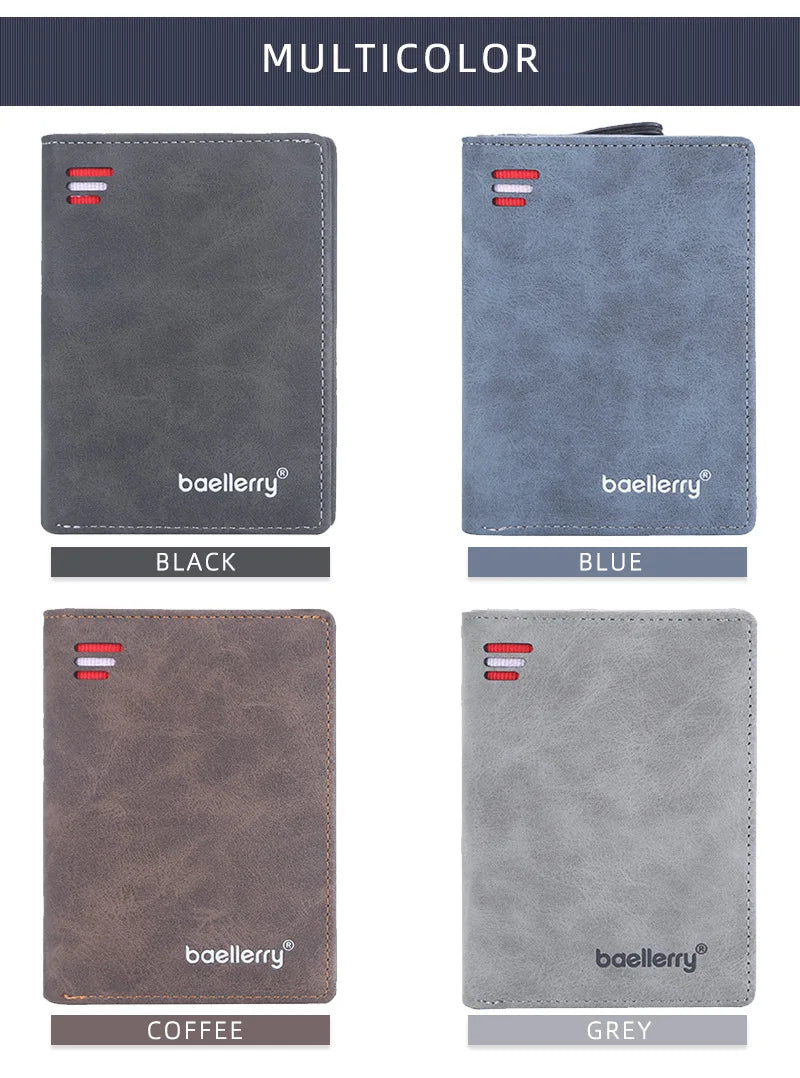 Baellerry Men PU Leather short Wallet With Zipper Coin Pocket Vintage Big Capacity Male Short Money Purse Card Holder