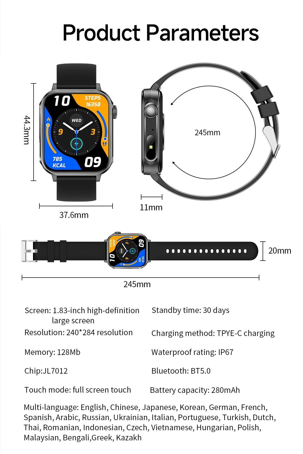 COLMI P80 Type-c Smartwatch Men Women Health Manager Bluetooth Call IP67 Waterproof Flashlight Smart Watch For Xiaomi iOS Phone
