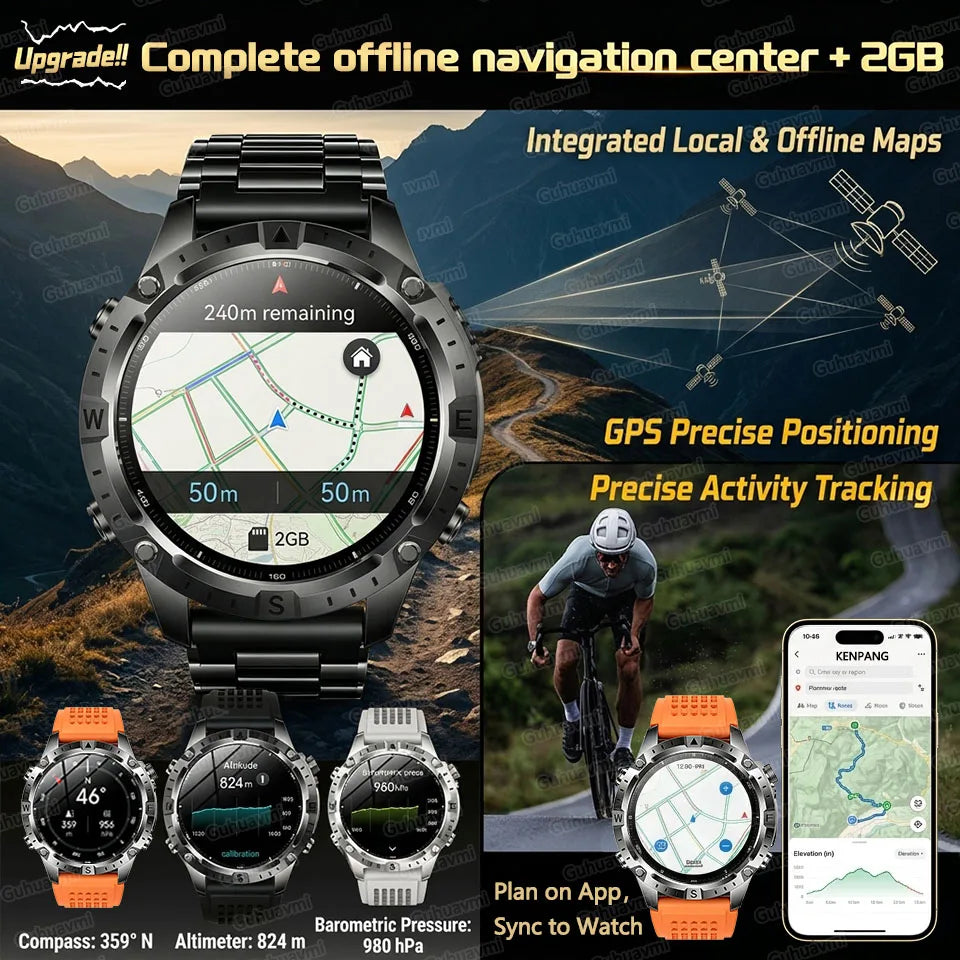New Offline Map GPS Smart Watch 30meters Swim Waterproof 2GB Memory Bluetooth Call 100+ Sport Fitness Smart Watches For Man 2026