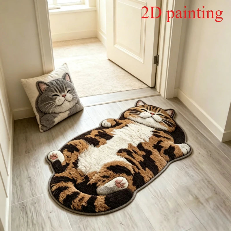 Cute Sleeping Cat Carpets for Living Room 2D Simulation Cat Bedroom Decor Carpet Fluffy Soft Plush Rug Home Thicken Floor Mat
