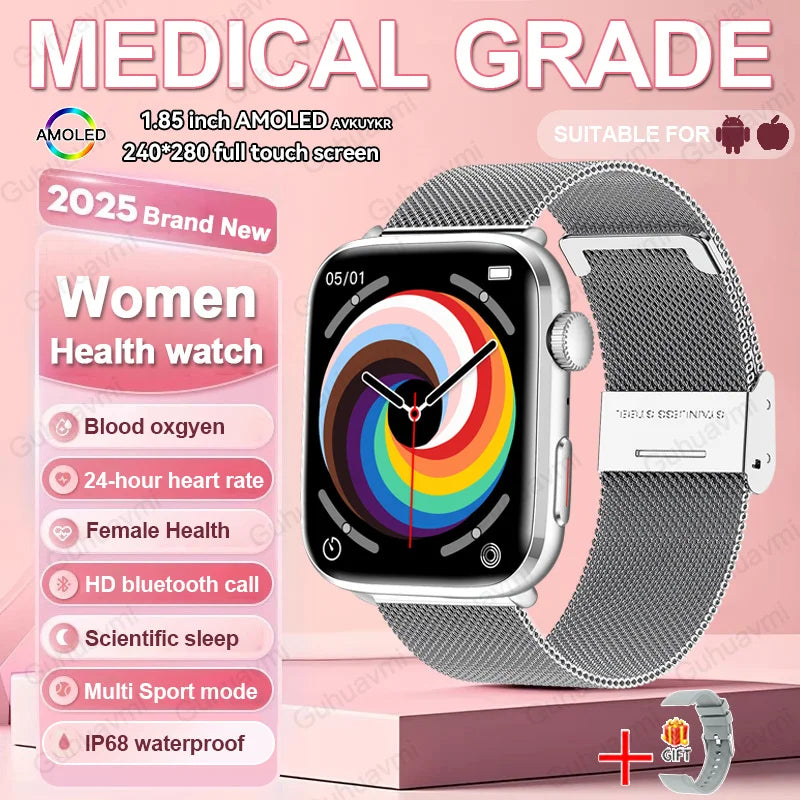 2026 Smart Watch 24/7 Women Health Full Touch Screen BT Call Waterproof Watch Sports Fitness Tracker Health Smartwatch Lady Gift
