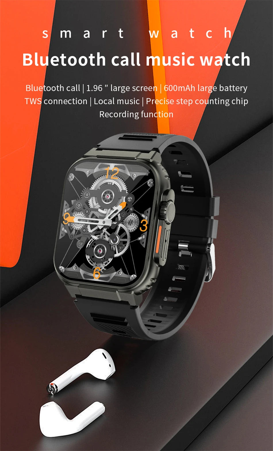 LIGE 600mAh high-Capacity Smart Watch Ultra Watch Men Bluetooth Call TWS Local Music Smartwatch Sport IP68 Waterproof Watches