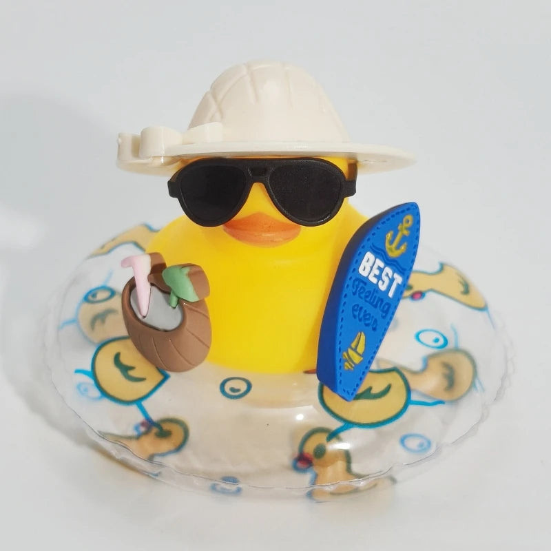 New! Car Dashboard Ornaments Summer Little Yellow Duck Coconut Skateboard Hat Rubber Squeeze Duck Cute Car Decoration