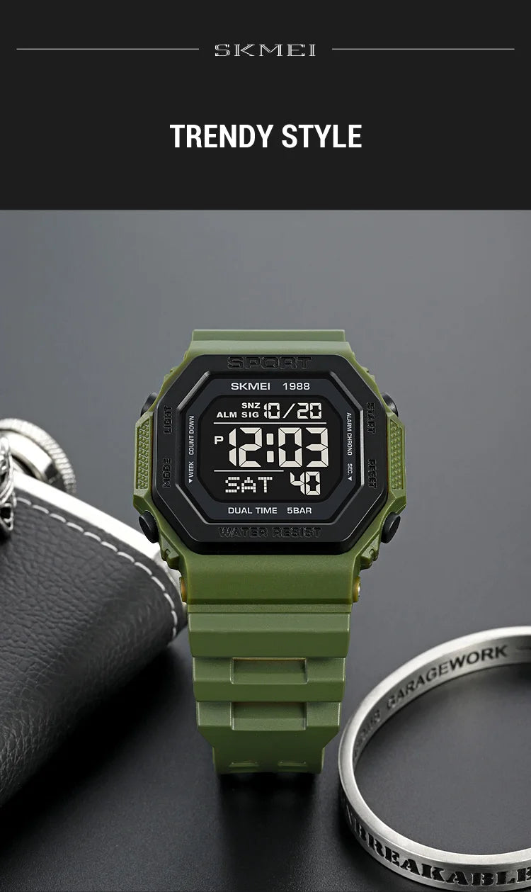 SKMEI 1988 Chrono Men Watch Luxury Brand Sport Watch Electronic Digital Male Wrist Clock Man 50M Waterproof Men's Watches 1988