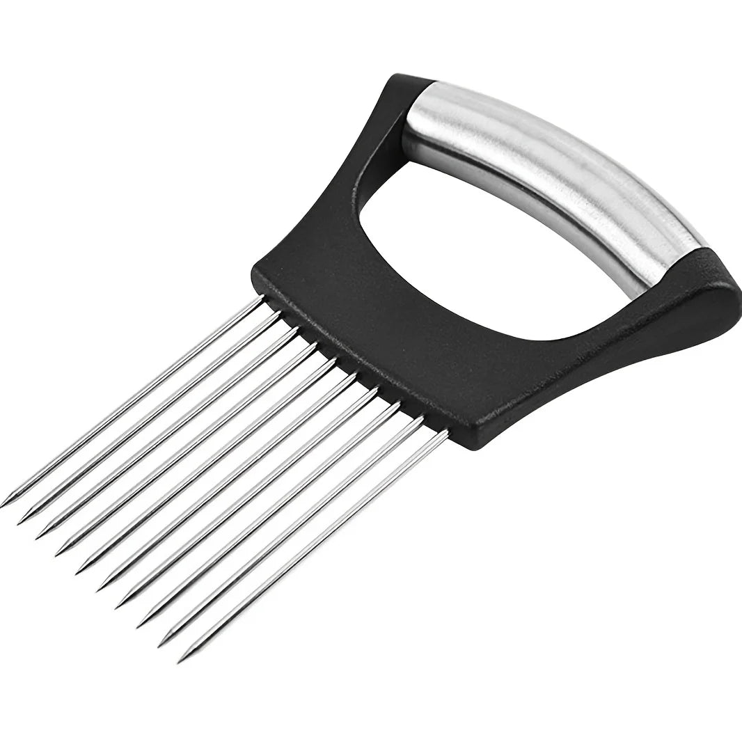 1pc Stainless Steel Onion Slicer Holder, Multipurpose Meat Tenderizers, Vegetable Potato Tomato Lemon Cutting Tool, Full Grip Ha