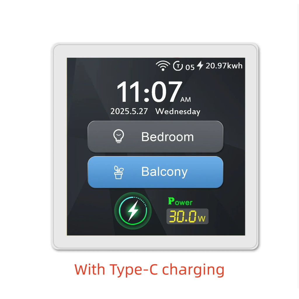 Tuya Smart Home 4-Inch Touch Screen Dual Control Switch 30w Fast Charging Intelligent Control Rechargeable Intelligent Switch