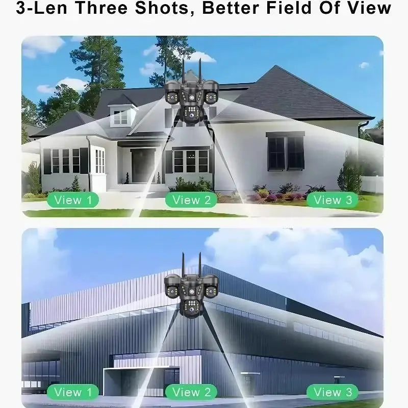 15MP 8K WIFI IP Camera 10X Zoom Triple Lens Outdoor Triple Screen PTZ Cam Waterproof CCTV Auto Tracking Security Surveillance