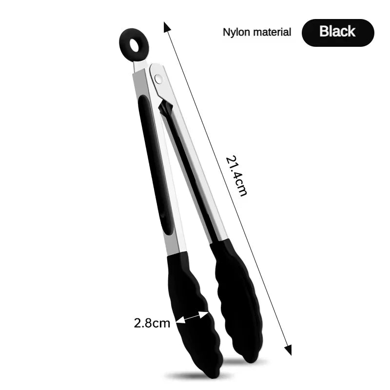 Anti Slip Cooking Serving Tongs Stainless Steel Food Clip Bread Salad Tong Heat-Resistant Barbecue Clips Kitchen Cooking Tool