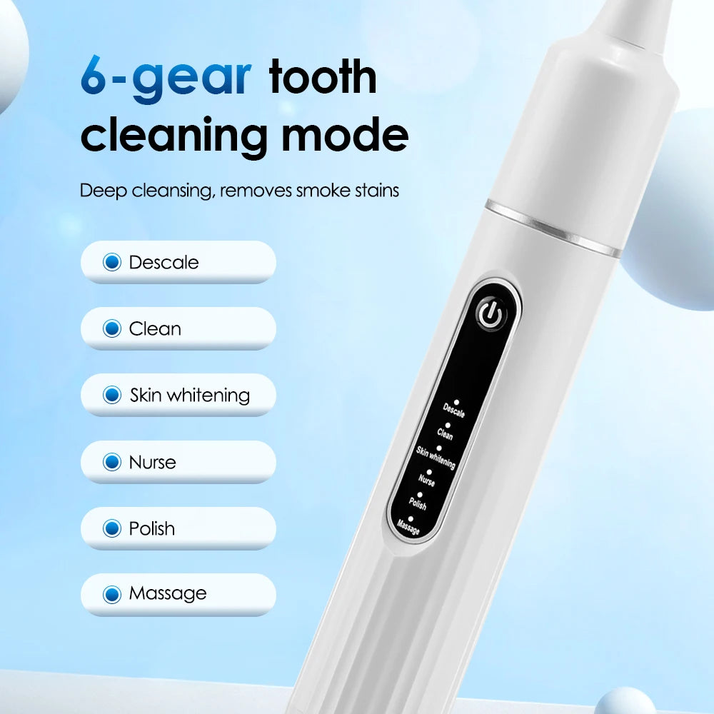 Electric Teeth Cleaner 6-gear Modes Portable Toothbrush Tartar Remover High Frequency Vibration Tartar Cleaning Whitening Teeth