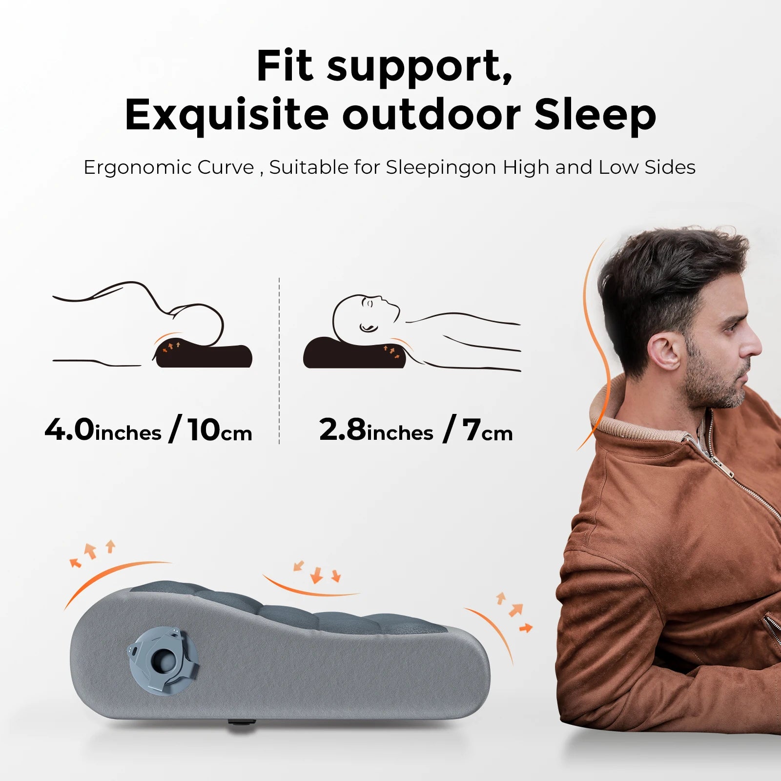 FLEXTAIL ZERO PILLOW&ZERO PILLOW SE - Camping Pillow, Inflatable Pillow with Elastic Strap, Ergonomic Design,Two Height Options