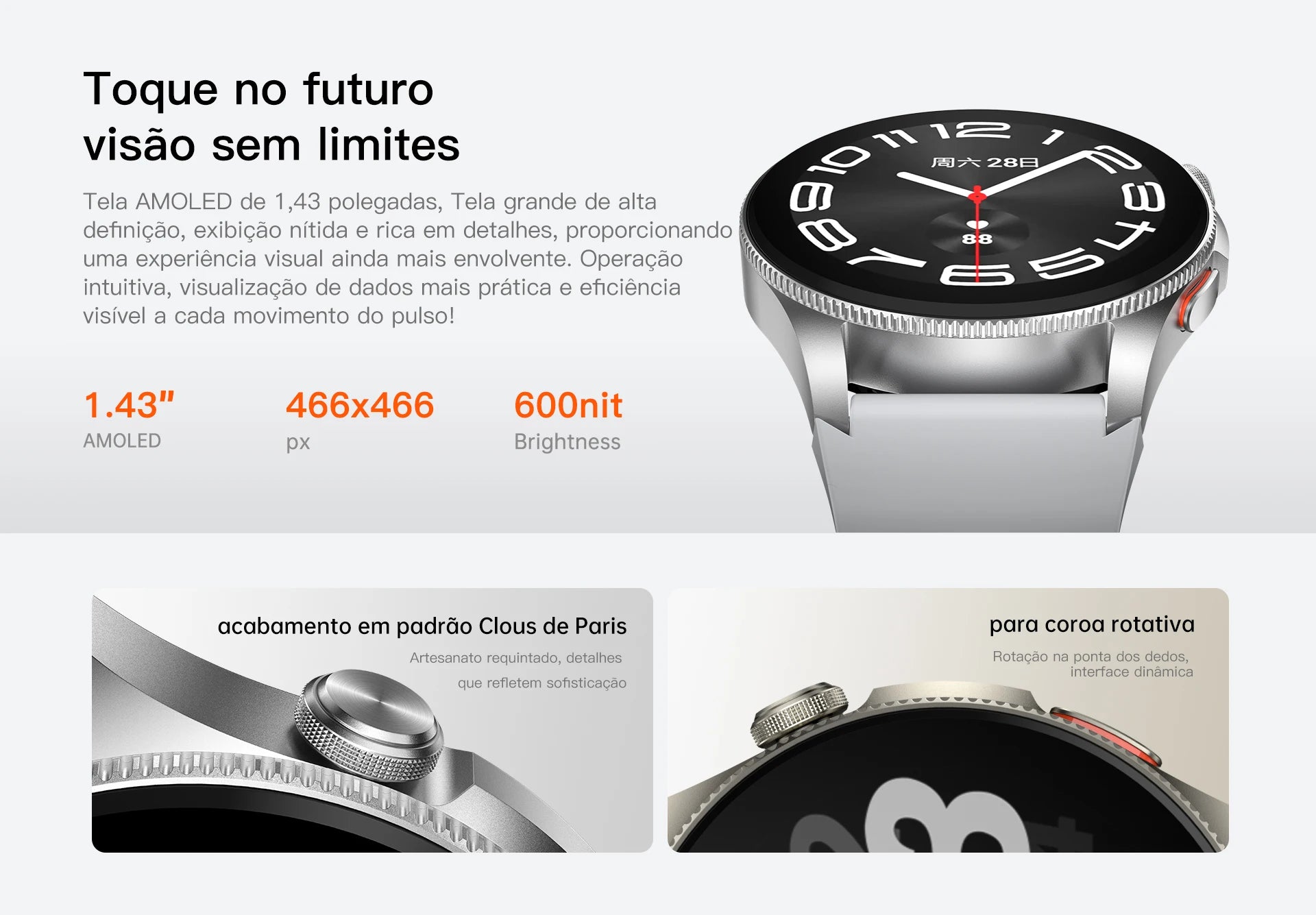 AURAFIT Trek2: Reloj intelligent con AMOLED y Gran battery of 450mAH. Mide heart rate, hace llamades, GPS y es impermeable.