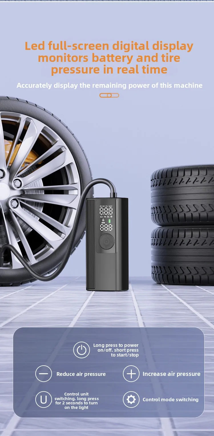 Portable 150Psi Rechargeable Electric Tire Inflator for Car Bicycle Digital Air Compressor Football Motocycle Inflator Pump