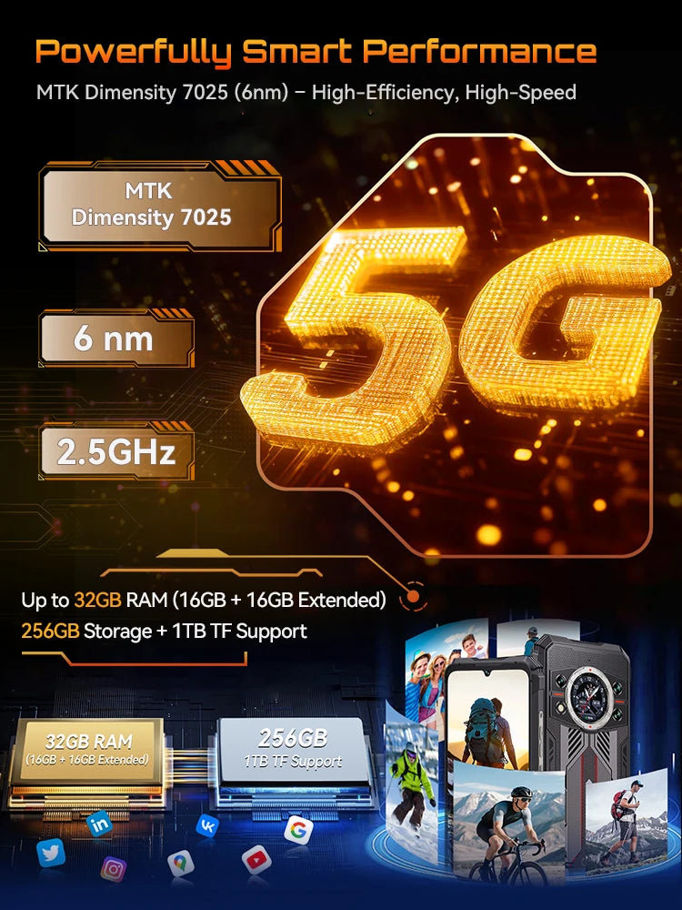 Cubot Rugged Smartphone 5G King Kong 11, Android 15, Up to 32GB RAM+256GB ROM, 108MP Camera, 10200mAh, Dual Screen, MTK7025,6nm
