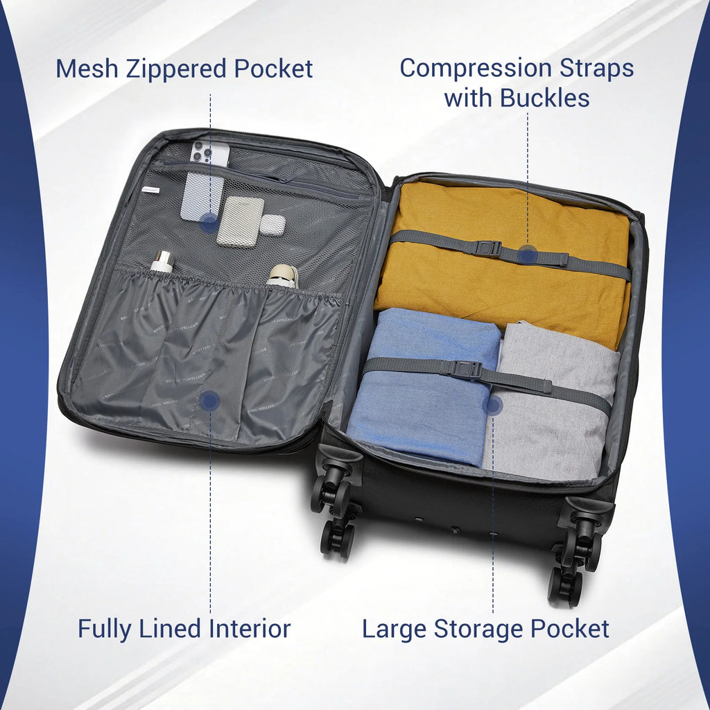 British Traveller - Suitcase Adjustable Handle, 4 Spinner Wheels, Lightweight, TSA Lock - Recycled Polyester Luggage （S/M/L)