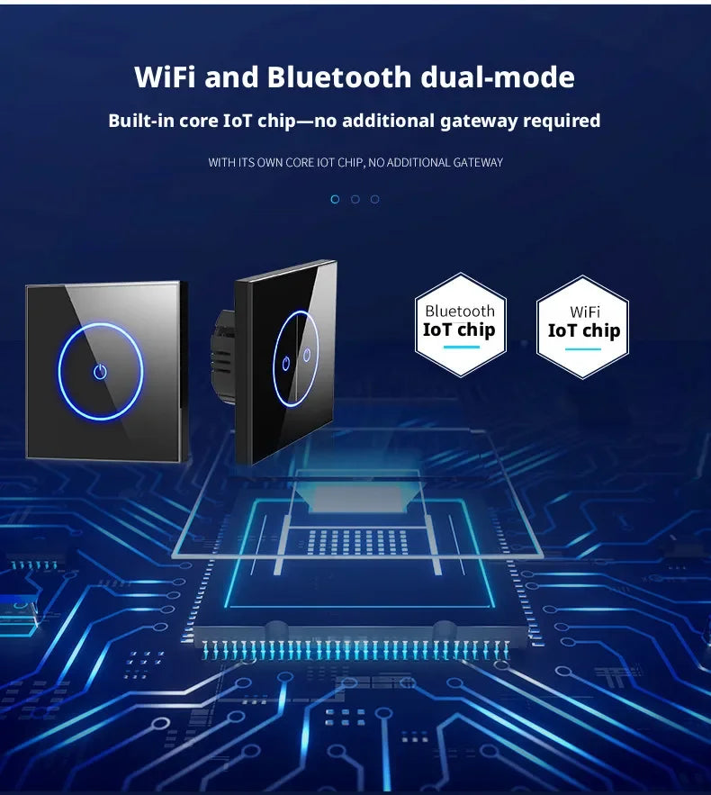Tuya Smart Life WiFi Smart Touch Switch Tempered Glass Panel WiFi Bluetooth Dual Mode+RF433 Alexa/Google Home Voice Control