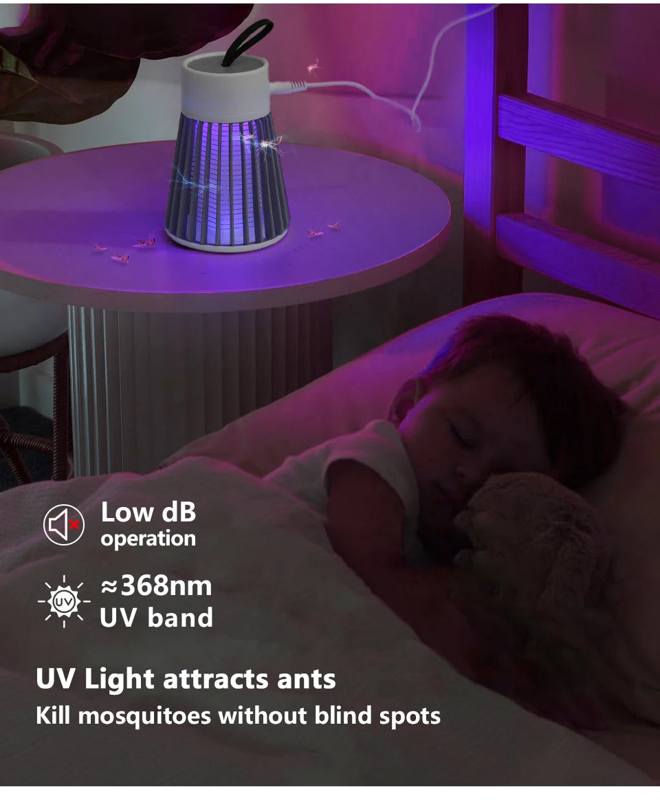 Mosquito Killer Lamp Electric Insect Zapper 2-in-1 USB Bug Trap with LED Light for Bedroom Outdoor Camping Wasps Gnats