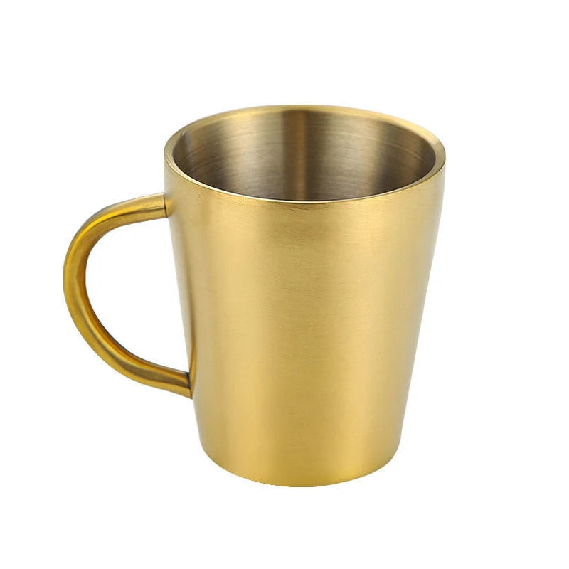 304 Stainless Steel Beer Cup Double-Layer Water Cup Home Dining Drinkware Mugs Gold Sliver Coffee Mugs With Handle 300ml