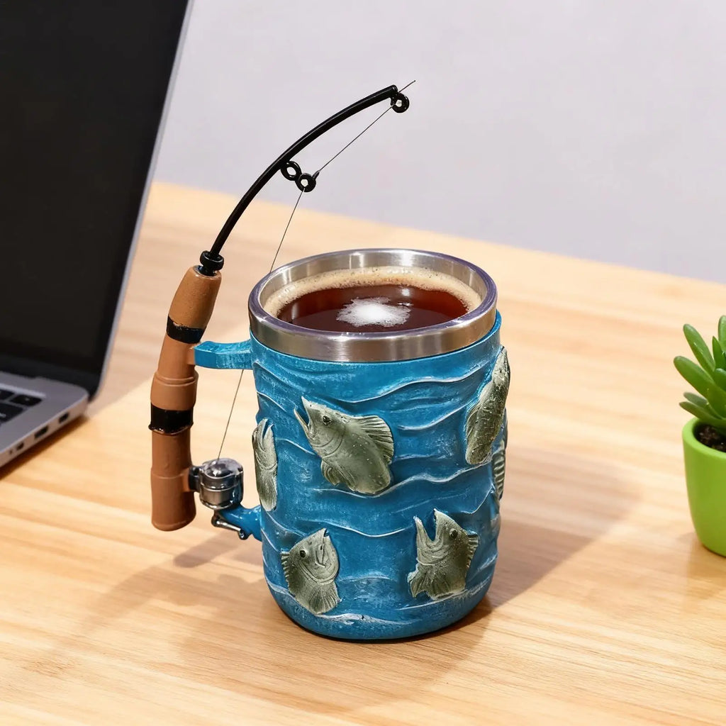 Coffee Mug Resin Cold Hot Beverage Water Cup Fishing Theme Decor for Chocolate Tea Wine Beer Home Camping Dorm Hotel Apartment