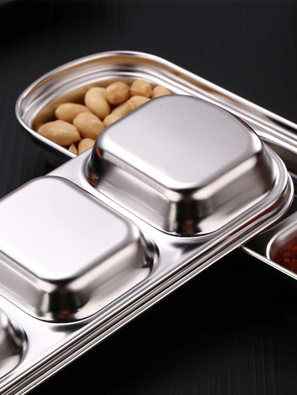 1/4 Pcs Stainless Steel Divided Seasoning Sauce Dip Bowl, 1/2/3/4 Compartment Korean Ketchup Sauce Bowl, Vinegar Soy Spice Condiment Tray for Home Restaurant