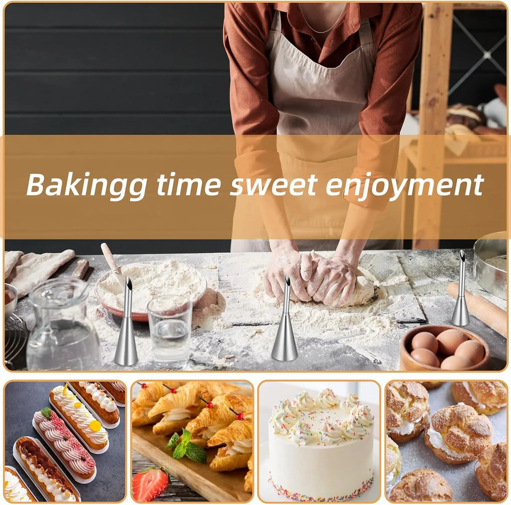 4Pcs Puff Pastry Piping Nozzle Set, Stainless Steel Decorating Tips for Cake Cupcake Cookie Cream Icing, Baking Tools for  Baker