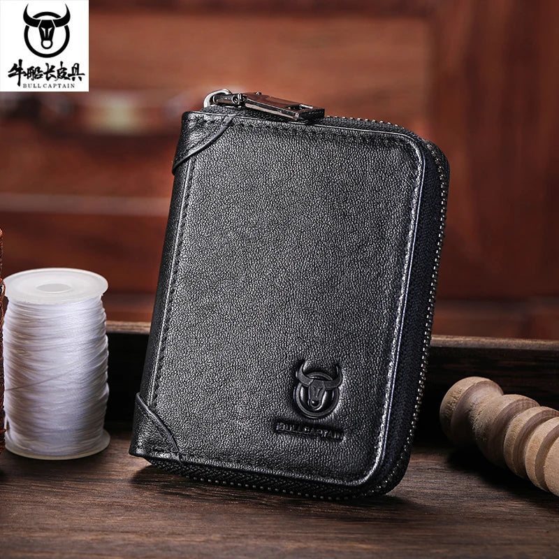 BULLCAPTAIN Genuine Card Bag Men's Casual Business Credit Card Holder Multifunctional RFID Anti-Theft 11 Card Slots Coin Purse