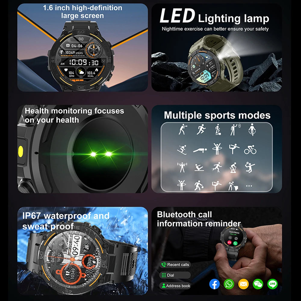 2026 New Military Outdoor Smart Watch GPS 1.52" Ultra HD Display Bluetooth Call Heart Rate IP69K Waterproof AI Smartwatch Men