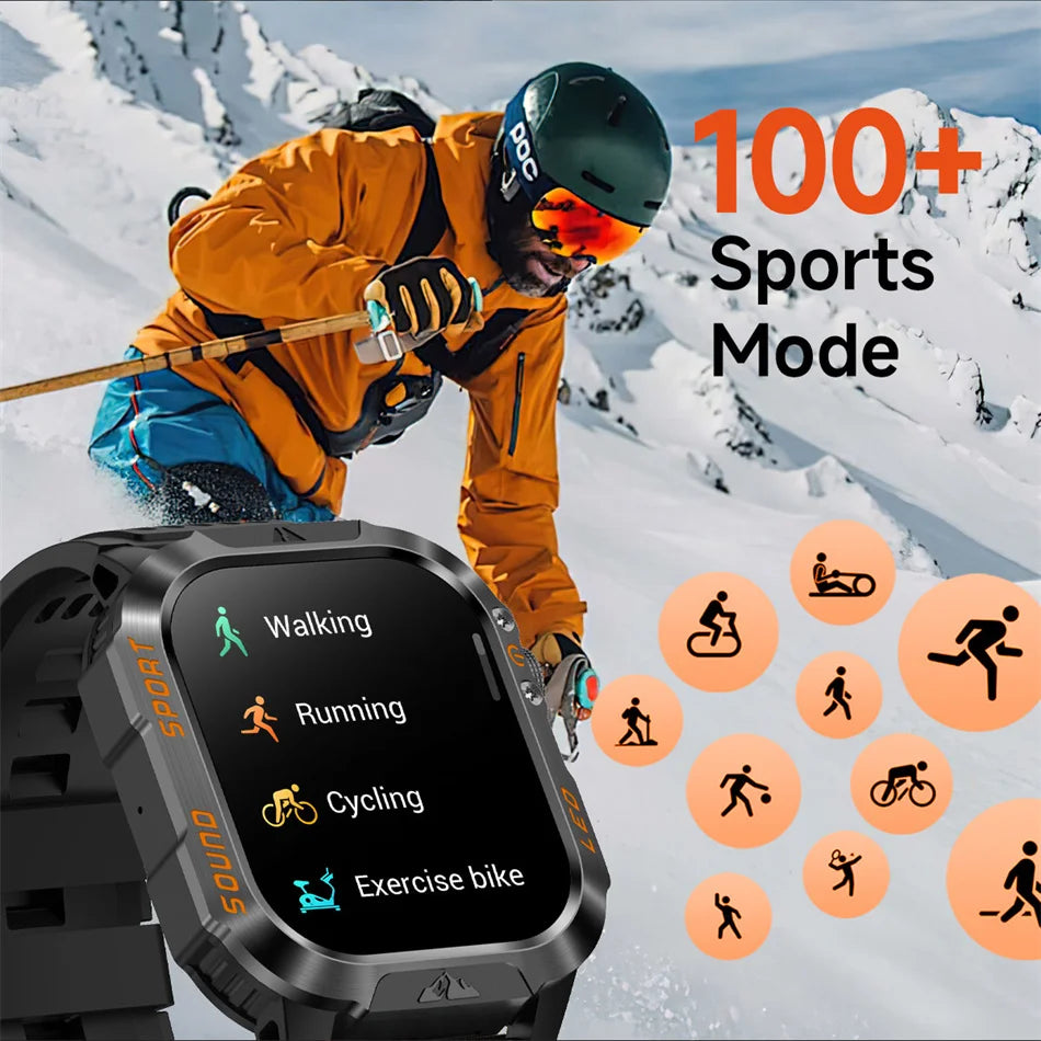 2026 New Outdoor Military Smart Watch 1200mAh Battery GPS HD Call Health Monitoring 2.01-inch Waterproof Sports Smartwatch Men