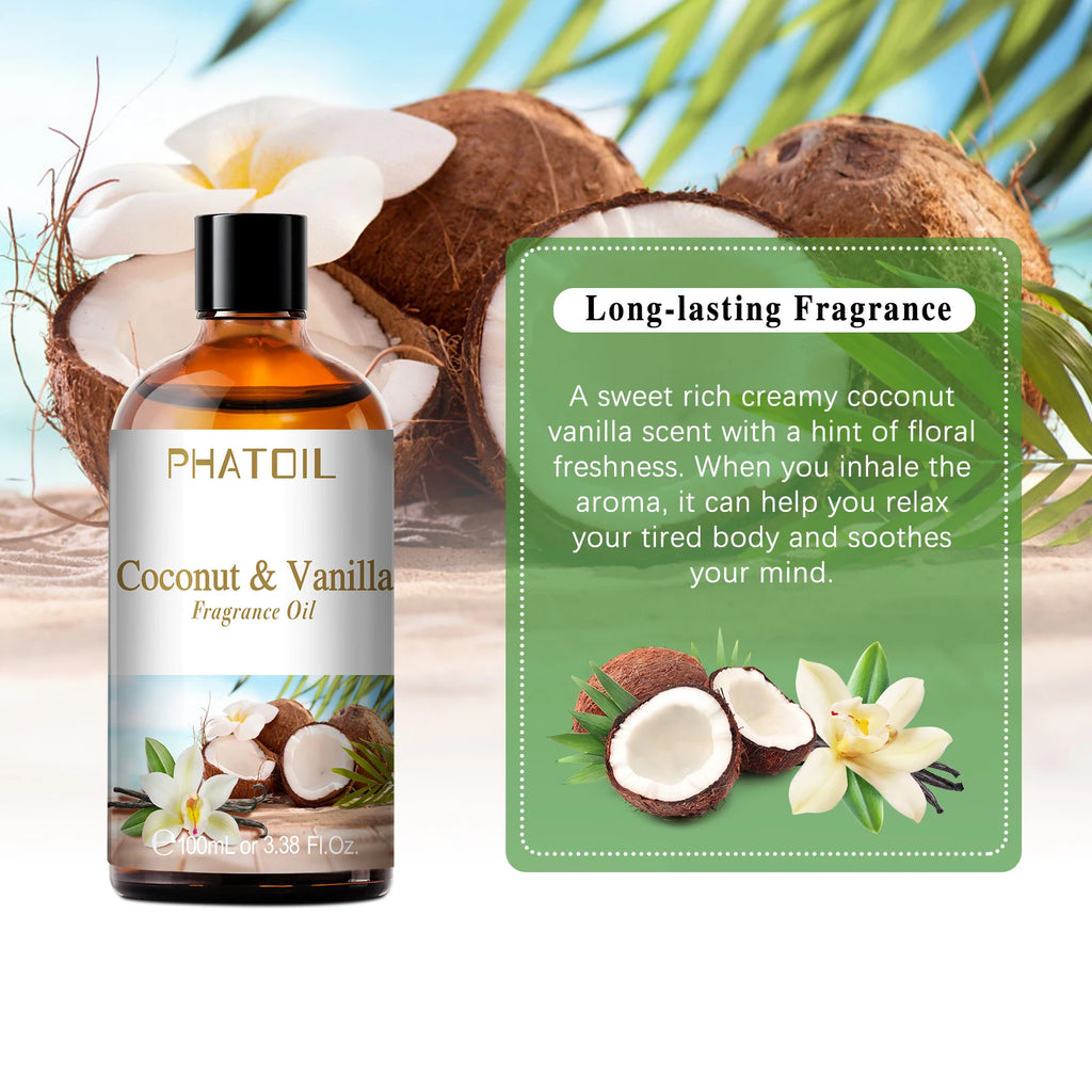 PHATOIL 100ml Fragrance Oils for Aromatherapy & Diffuser Strawberry Cherry Coconut & Vanilla Fragrance Oils For Candle Making
