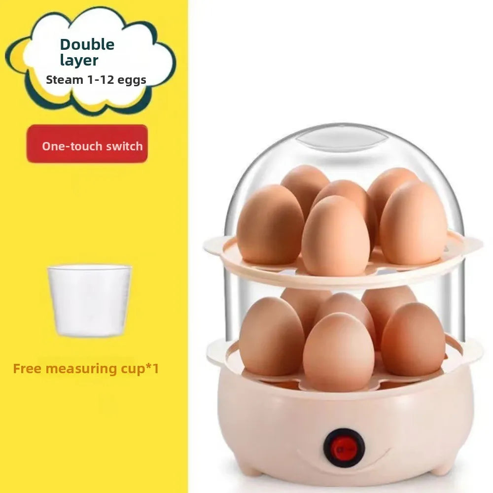 Automatic Power Off Egg Boiler Mini with Measuring Cup Egg Steamer Multi-layer Breakfast Machine for Home Dormitory