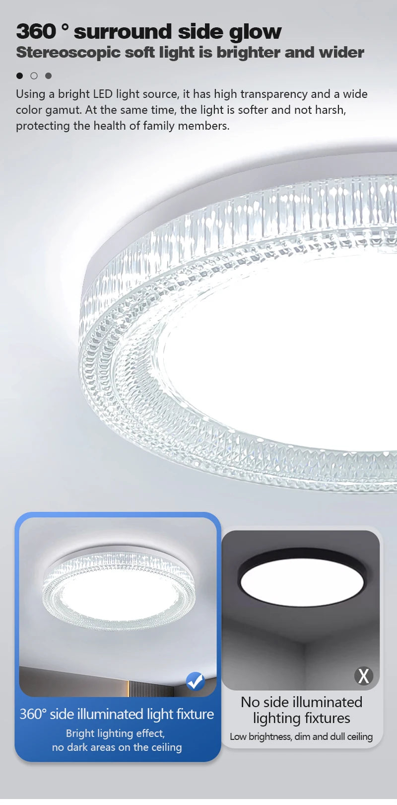 Modern LED Ceiling Light AC85-265V Circular Crystal Home Light 18W 24W 36W 48W Living Room Bedroom Kitchen Indoor Lighting