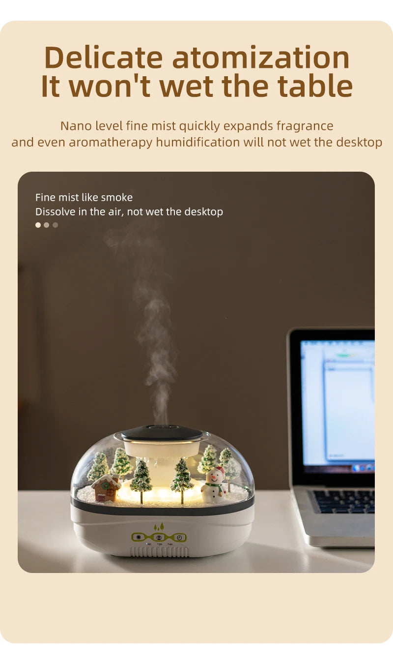 Snowman Landscape Aroma Humidifier with Colorful Light Essential Oil Diffuser Ultrasonic Raindrop Air Humidifier for Home Office