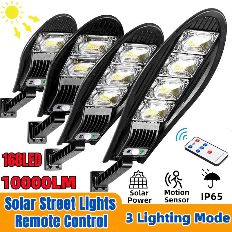 Solar Street Light Super Bright Outdoor Waterproof 168LED Lamp Motion Sensor 3 Modes Lighting Remote Control For Garden Gard