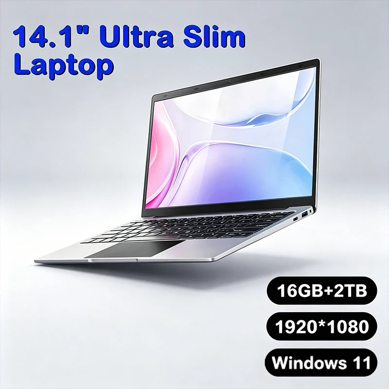 14.1 Inch Premium Ultra Thin Notebook 2026 Win11 DDR4 16GBGB RAM 2TB SSD Portable Business Laptop PC Intel I9-9900